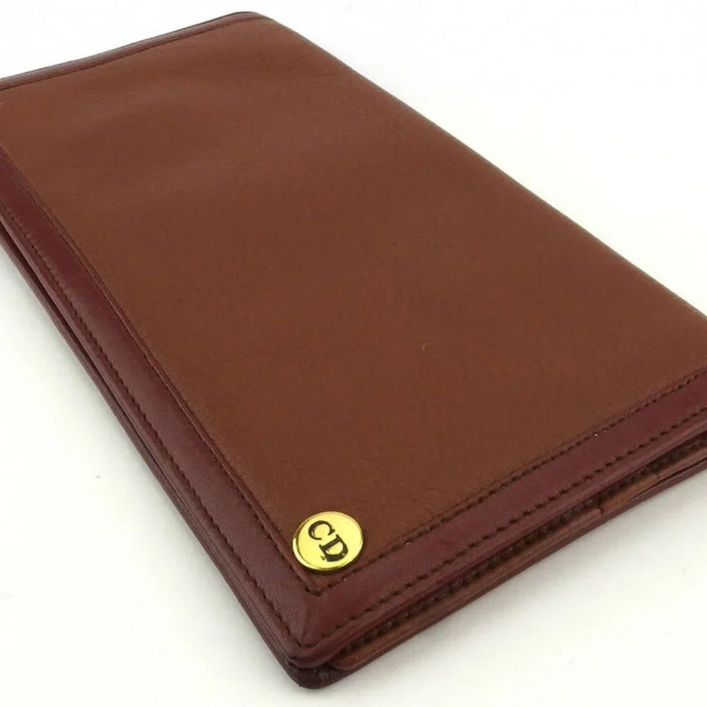 Dior Long Wallet logo plate leather Auth used E1623
